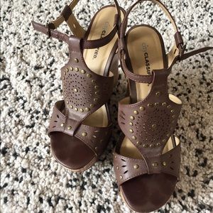 Brown leather wedge sandals